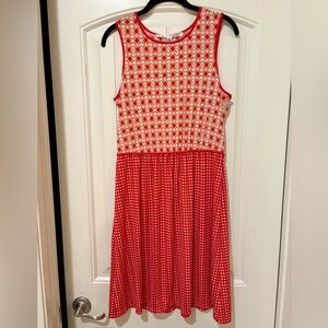 Max Studio Sleeveless Midi Dress w/ Red & White Geometric Pattern l Medium NWT